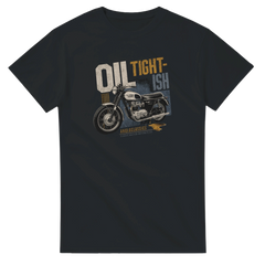 Angloclassics Oil Tight-ish t-shirt — tongue-in-cheek classic British bike ownership tee NZ