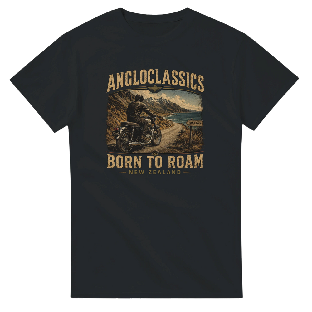 Angloclassics Born to Roam t-shirt — original artwork for classic British motorcycle fans NZ