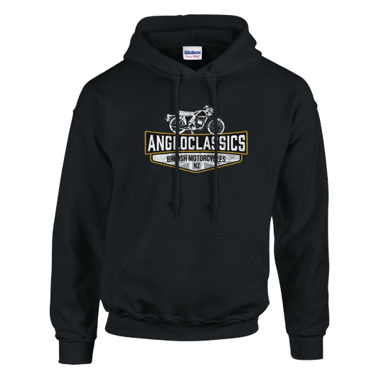 Angloclassics black logo hoodie — classic British motorcycle brand hoodie NZ