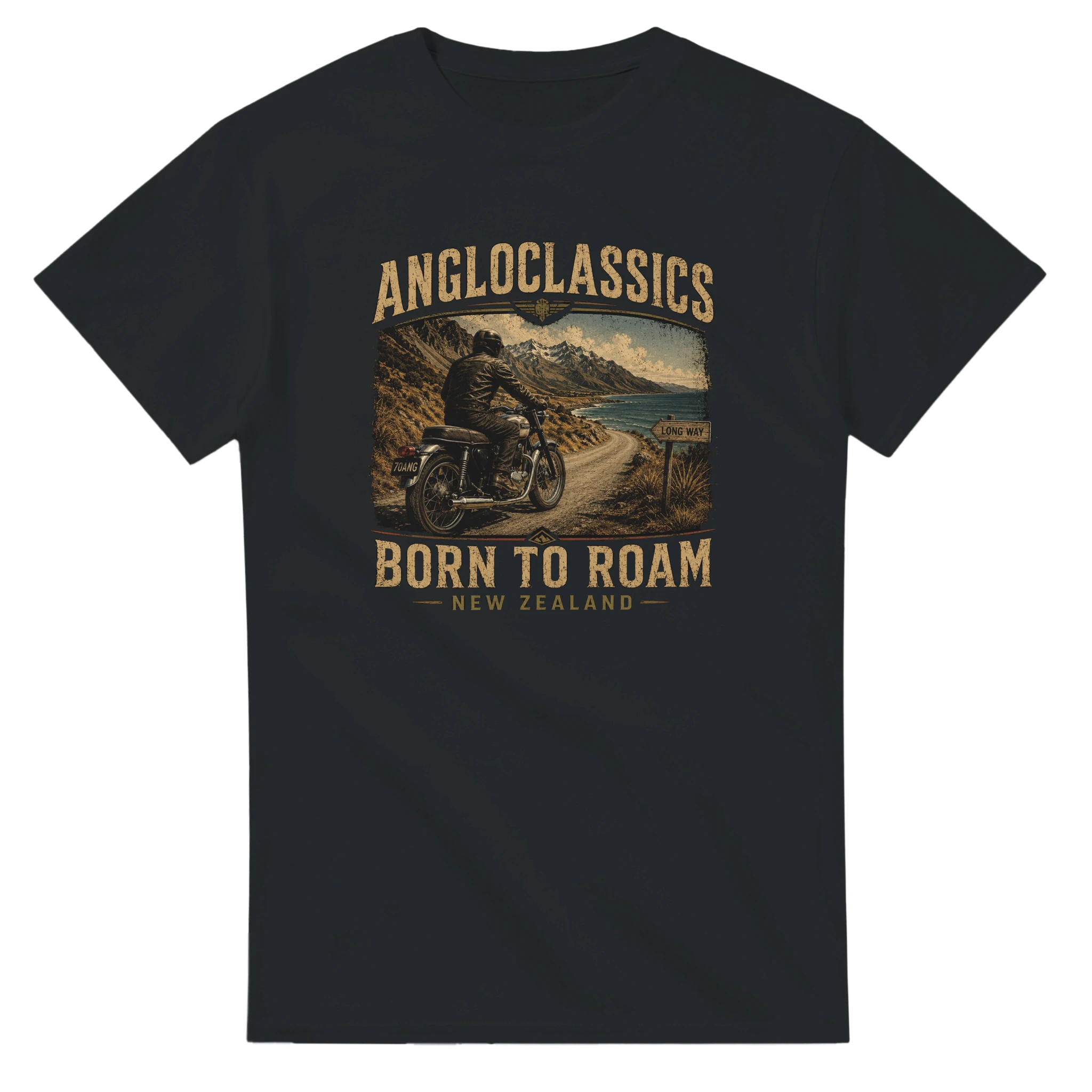 Angloclassics Born to Roam t-shirt — original artwork for classic British motorcycle fans NZ
