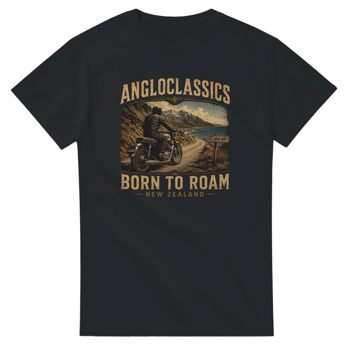 Angloclassics Born to Roam t-shirt — original artwork for classic British motorcycle fans NZ