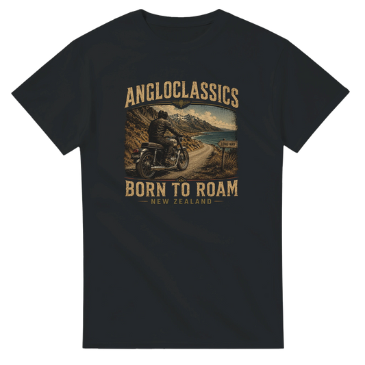 Angloclassics Born to Roam t-shirt — original artwork for classic British motorcycle fans NZ