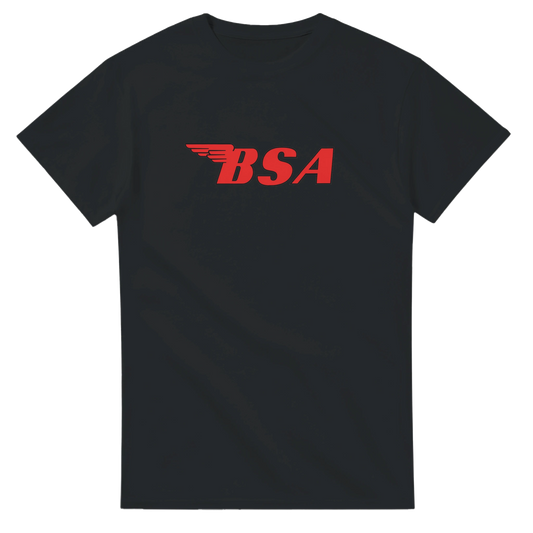 BSA red logo t-shirt — bold British motorcycle brand tee, multiple colours NZ