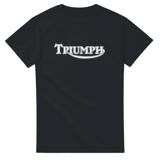 Triumph white logo t-shirt on sport grey cotton — classic British motorcycle tee NZ